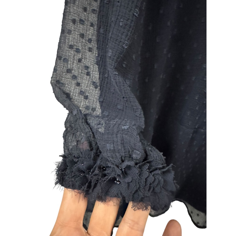 Zara Basic Collection Navy Sheer Dot Ruffle Neck … - image 3